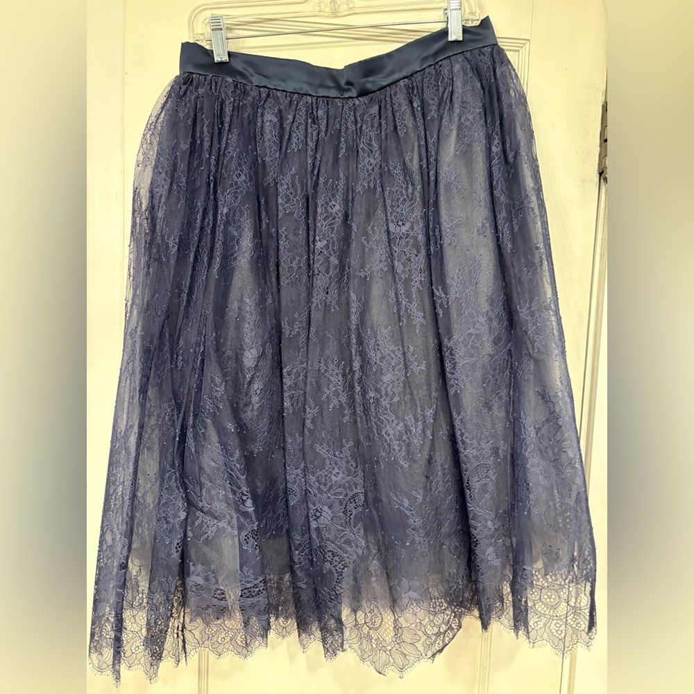 Elegant Lace Overlay Skirt in Blue w Cummerbund, Size 14